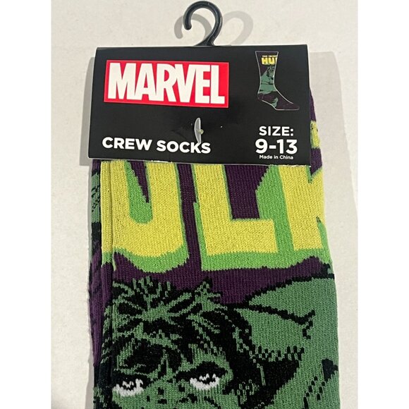 Marvel Hulk Socks Mens 9-13 Crew Superhero Graphic Green Fun Gift - Picture 3 of 5